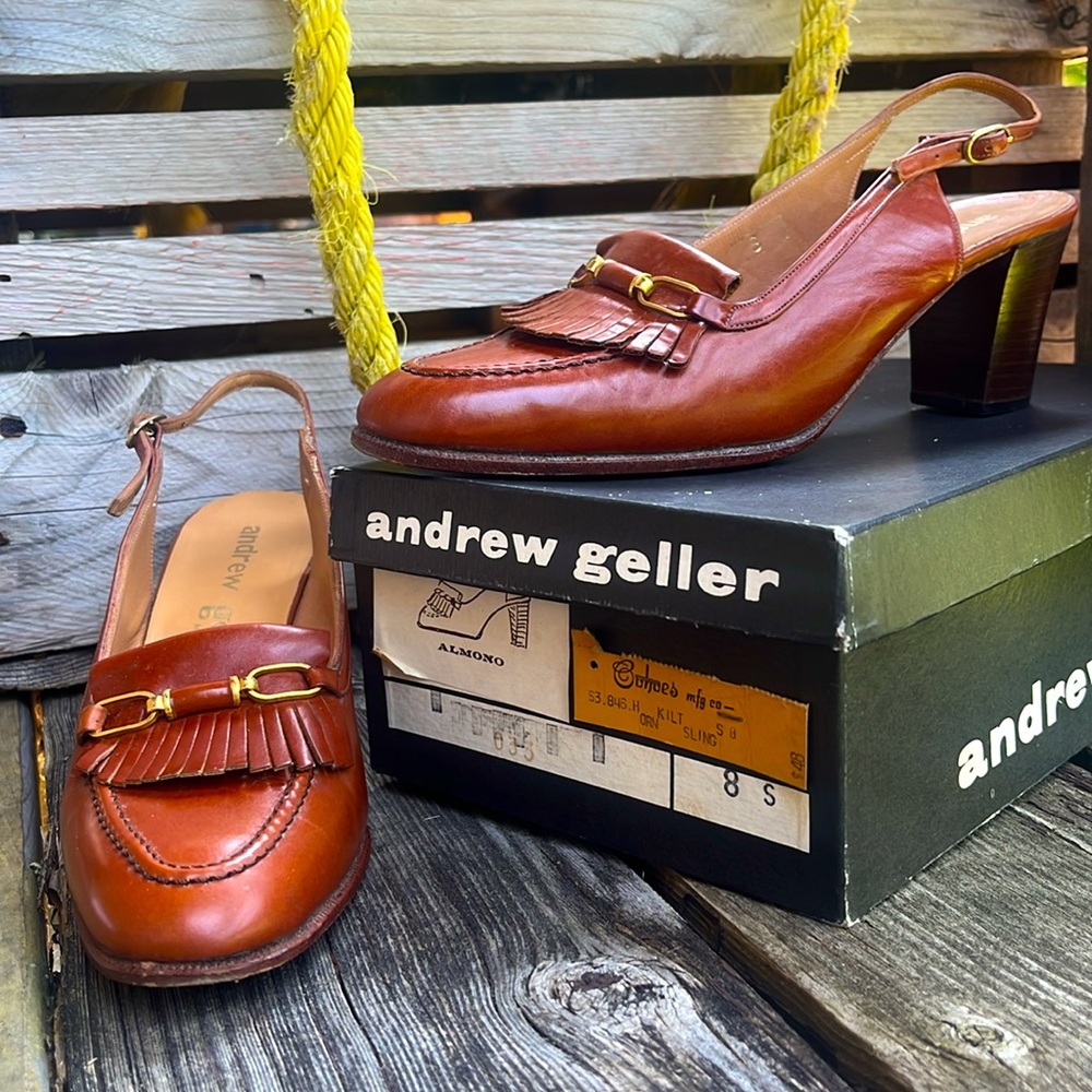 Andrew Geller “Almono” Sling Back Loafers with Gold Accent - Size 8 - Vintage!